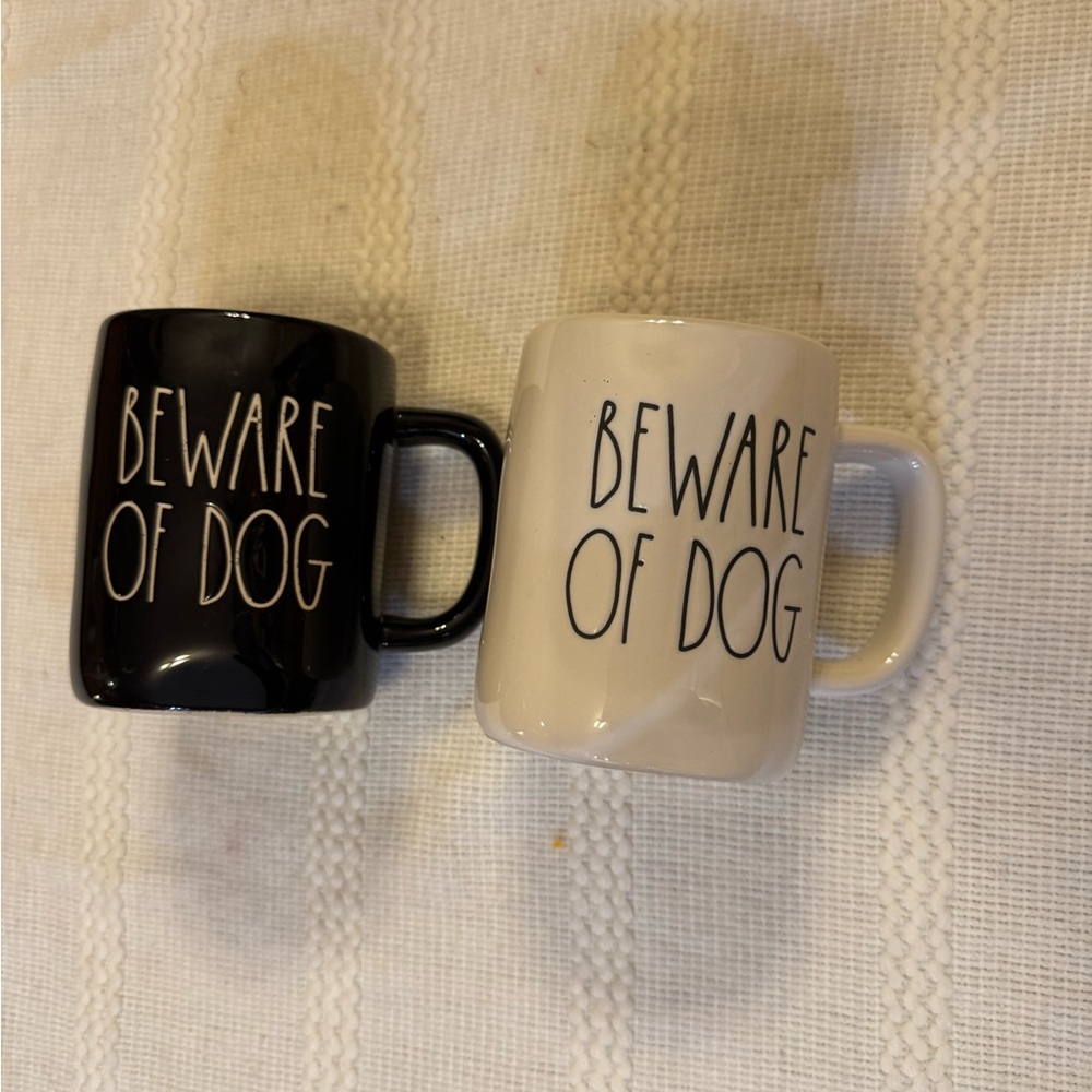 Rae Dunn Black and White 'Beware of Dog' Mugs